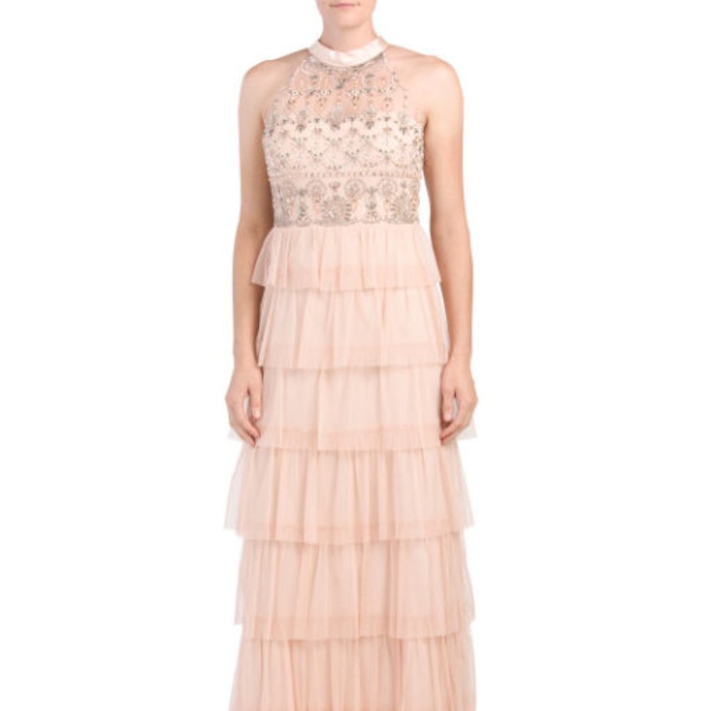 ADRIANNA PAPELL NWT $299 Blush Beaded Gown 12